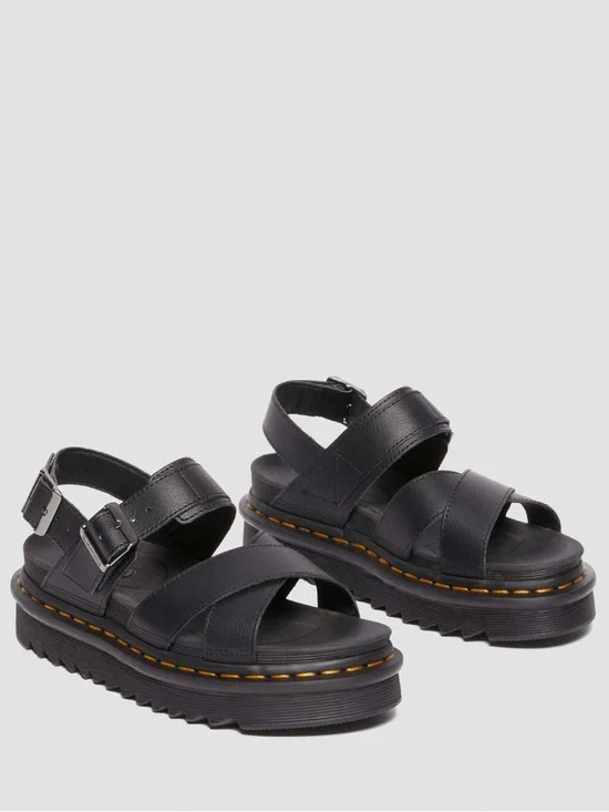 Voss II Dr. Martens Cross Strap Sandals Women’s Docs Black Leather - Picture 1 of 9
